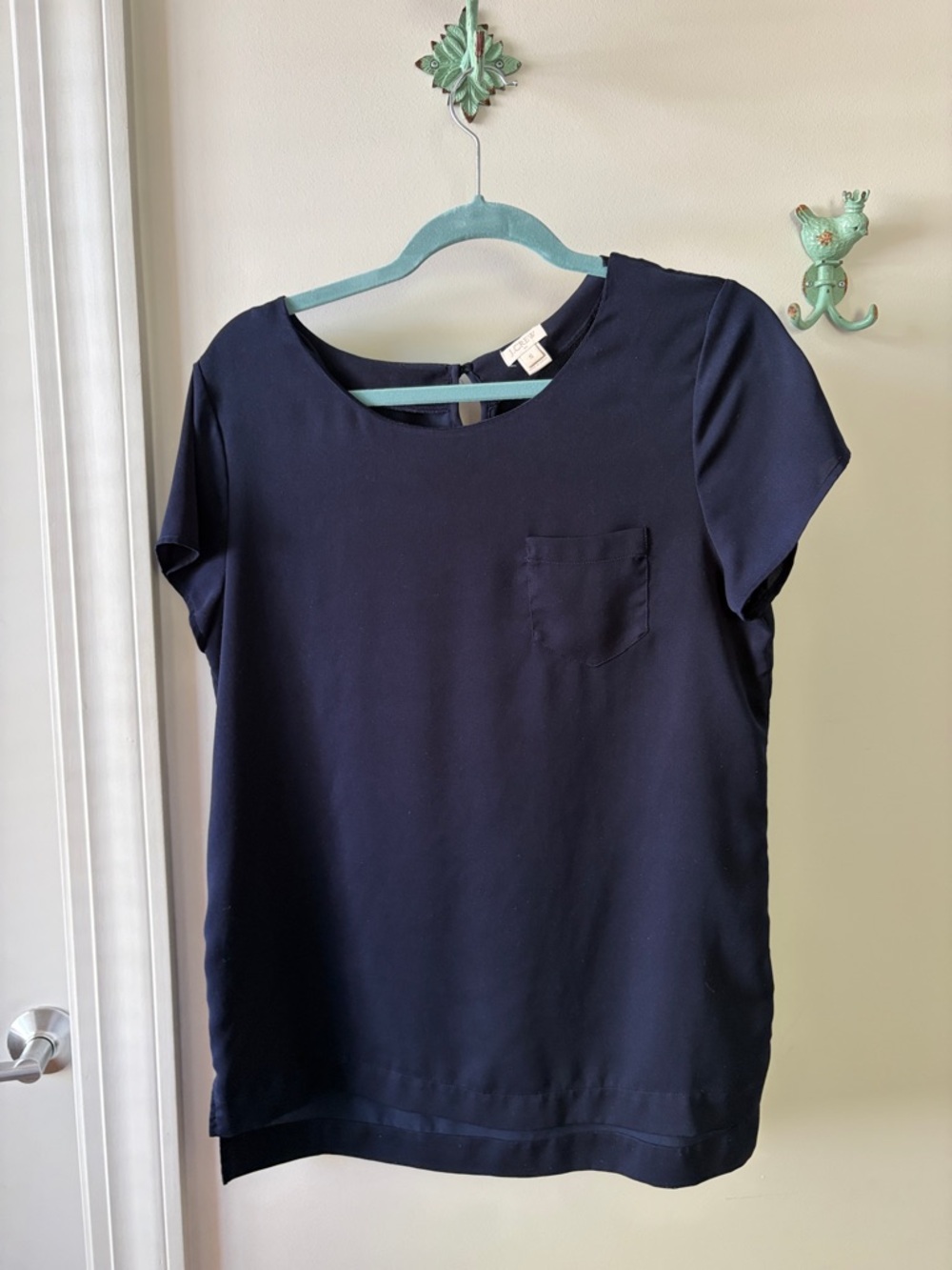 J. Crew Navy Short-Sleeve Silky Pocket Blouse